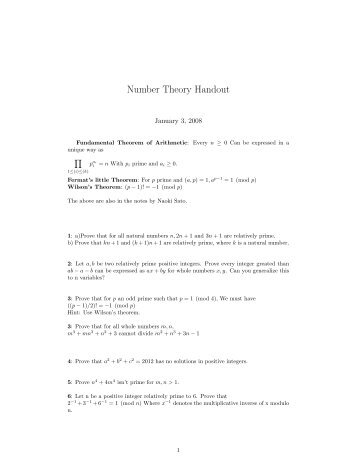 Number Theory Handout - Yufei Zhao