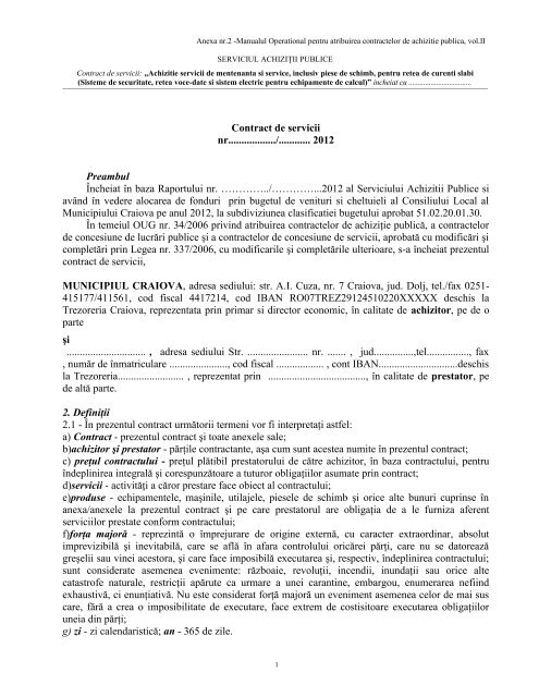 Model contract de servicii - Primaria Craiova