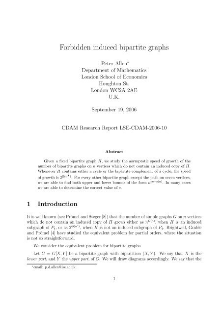 Forbidden induced bipartite graphs - Department of Mathematics