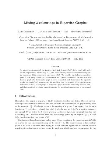 Mixing 3-colourings in Bipartite Graphs - Department of Mathematics