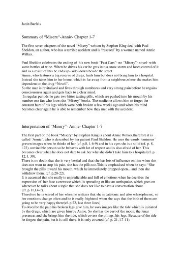 Summary of âMiseryâ-Annie- Chapter 1-7 Interpretation of âMisery ...