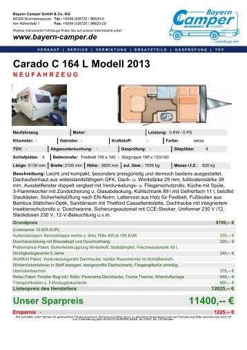 Carado C 164 L Modell 2013 NEUFAHRZEUG - Bayern-Camper