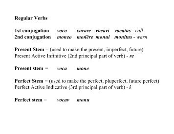 Regular Verbs 1st conjugation voco vocare vocavi vocatus - call 2nd ...