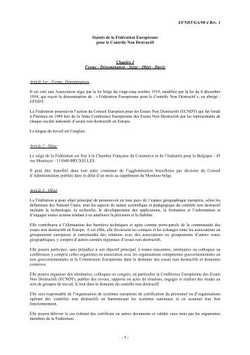 - 1 - EFNDT/GA/98-4 RÃ©v. 1 Statuts de la FÃ©dÃ©ration EuropÃ©enne ...