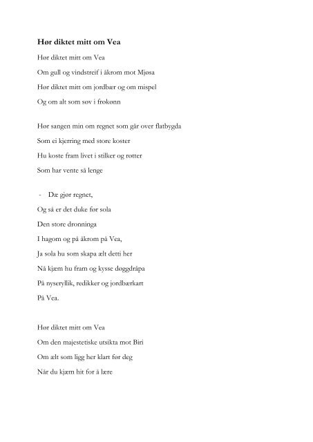 HÃ¸r diktet mitt om Vea