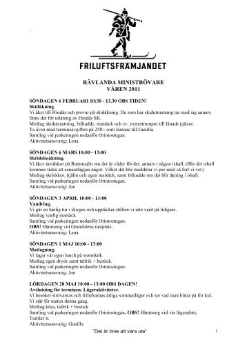 RÄVLANDA MINISTRÖVARE VÅREN 2011 - Friluftsfrämjandet