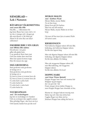 SÅNGBLAD – Lek i Naturen