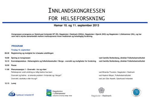 Program_Innlandskongressen_2013 (1).pdf - Sykehuset Innlandet HF