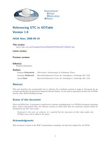 Referencing STC in VOTable Version 1.0 - IVOA