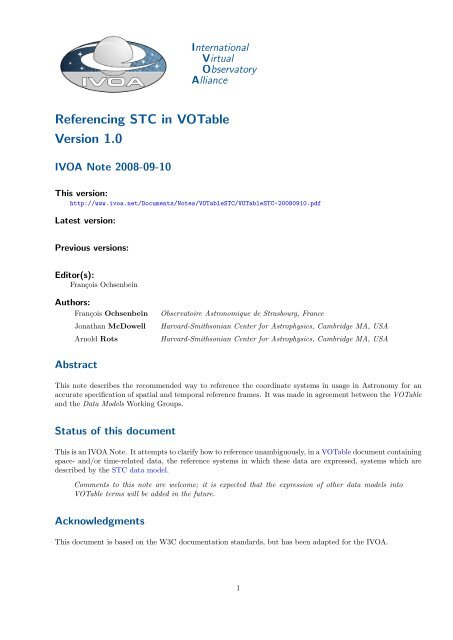 Referencing STC in VOTable Version 1.0 - IVOA