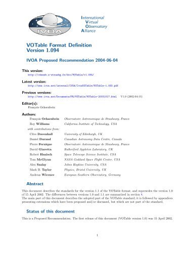VOTable Format Definition Version 1.094 - IVOA