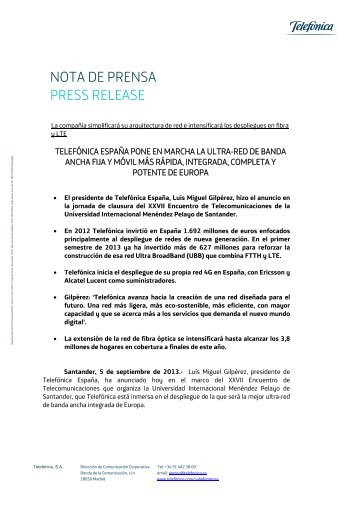 NOTA DE PRENSA PRESS RELEASE - Sala de prensa - Telefonica