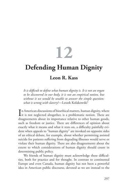 Human Dignity and Bioethics