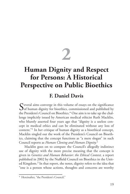 Human Dignity and Bioethics