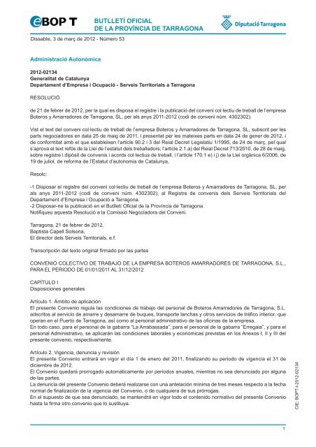 butlletÃ­ oficial de la provÃ­ncia de tarragona - CCOO de Catalunya
