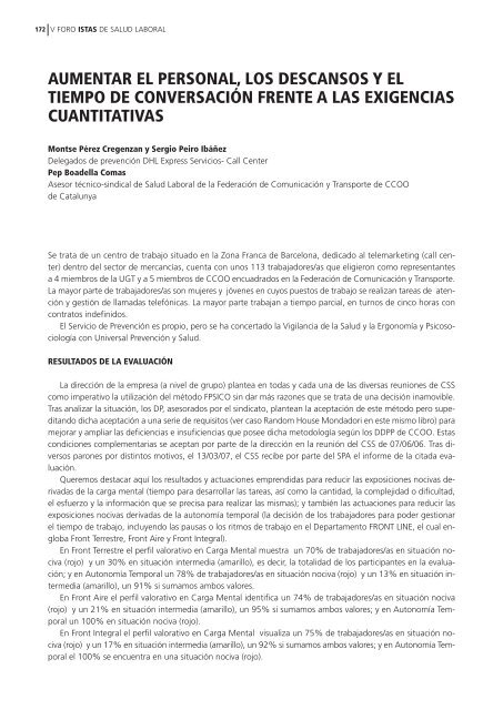 el ambiente psicosocial de trabajo y la salud - CCOO de Catalunya