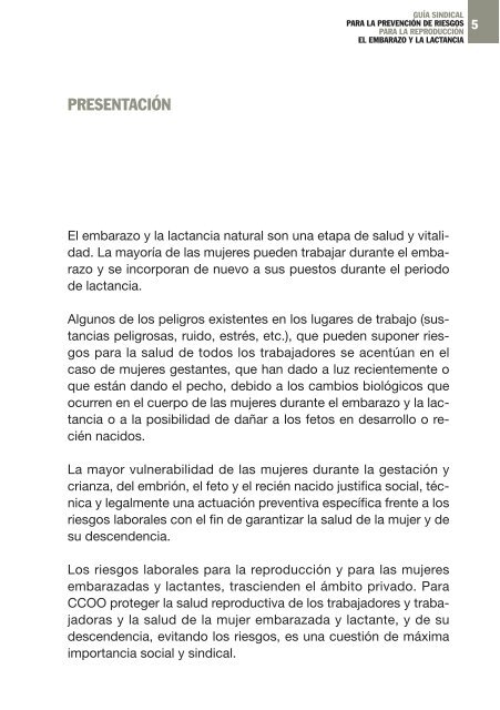 GuÃ­a sindical para la prevenciÃ³n de riesgos durante el embarazo y ...