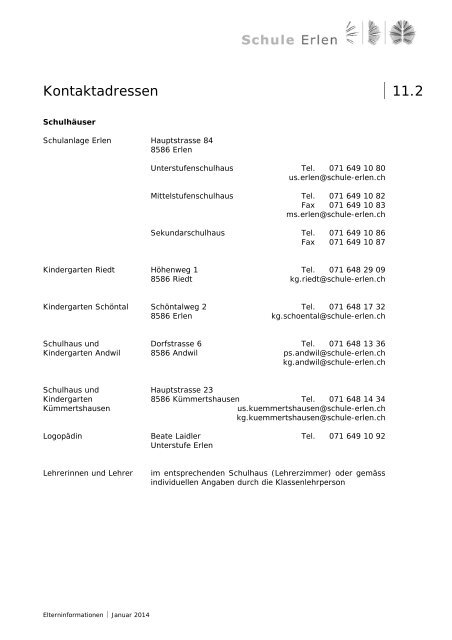 Kontaktadressen 11.2 - Schule Erlen