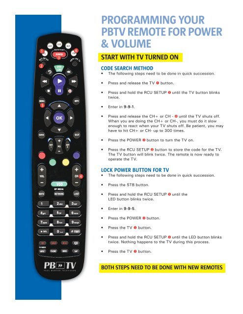 PROGRAMMING YOUR PBTV REMOTE FOR POWER ...