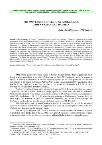 the movements of legio xv apollinaris under trajan and hadrian