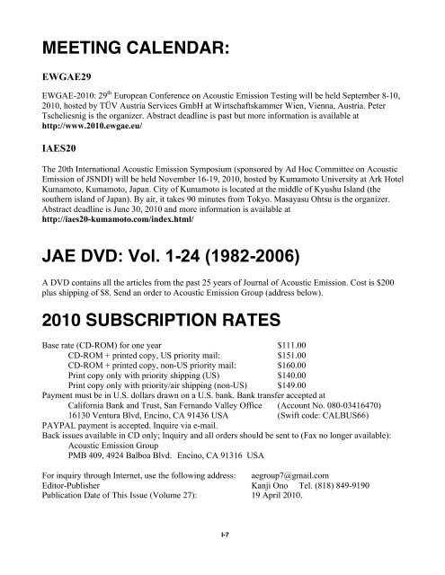 Journal of AE, Volume 27, 2009 (ca. 35 MB) - AEWG