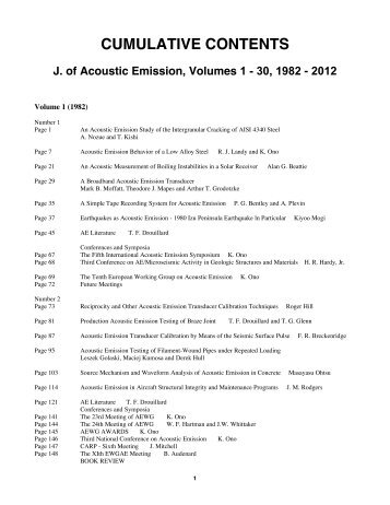 Cumulative Contents, Volume 1-30, 1982-2012 (ca. 250 KB) - AEWG