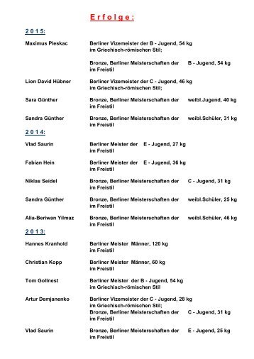 Erfolge - Ringen in Hellersdorf