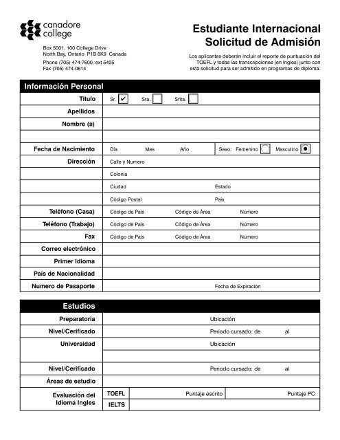 1065 INT Spanish Application Form W06.cdr - Canadore College