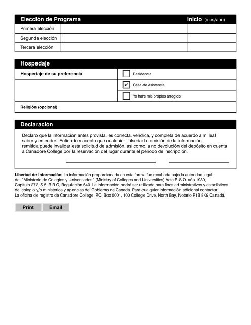 1065 INT Spanish Application Form W06.cdr - Canadore College