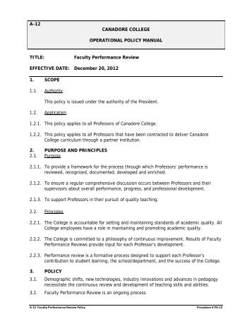 Faculty Performance Review Policy - Canadore College