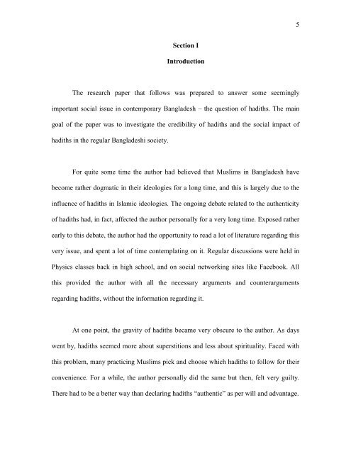 Research Paper Analysis of Credibility of Hadiths and Its Influence ...