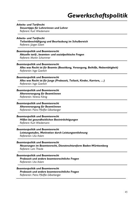 Verzeichnis der Referentinnen und Referenten - Gewerkschaft ...