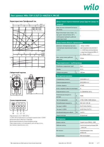 ÐÐ¸ÑÑ Ð´Ð°Ð½Ð½ÑÑ: Wilo-TOP-S 25/7 (3~400/230 V, PN 10) - Ð½Ð°ÑÐ¾ÑÐ¾Ð² Wilo