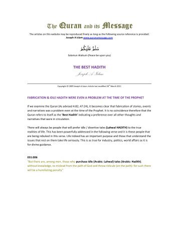 THE BEST HADITH - The Quran and its Message