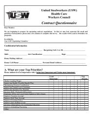 Contract Questionnaire - United Steelworkers