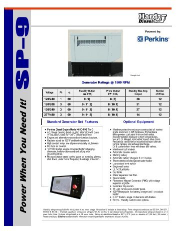 Perkins UL 11 kW Diesel Generator Spec Sheet - Hardy Diesels and ...