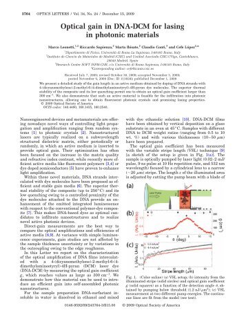 Optical gain in DNA-DCM for lasing in photonic ... - Optics InfoBase