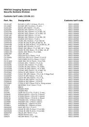 Customs tarif code - Security Systems - Pentax