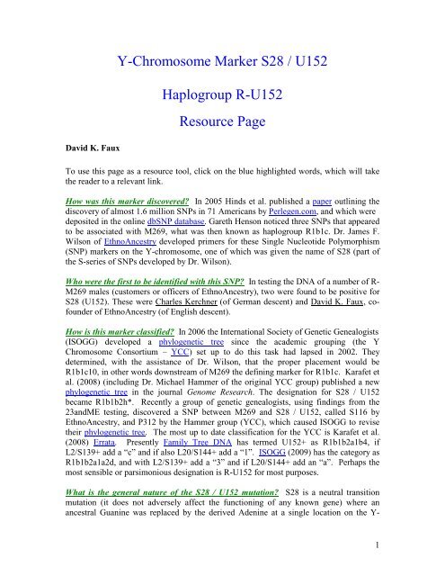 Y-Chromosome Marker S28 / U152 Haplogroup R ... - Davidkfaux.org