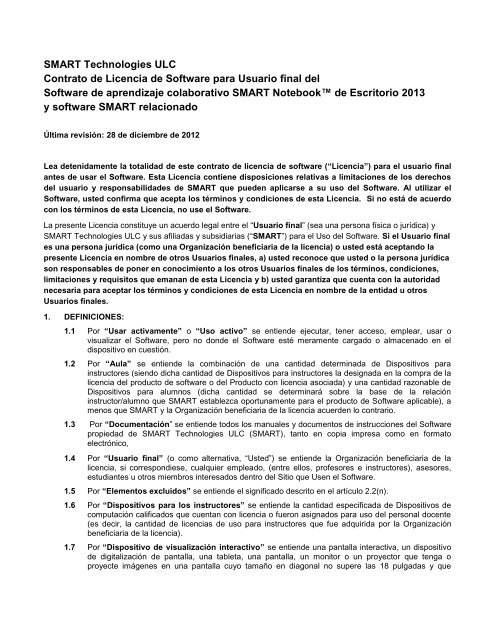 SMART Technologies ULC Contrato de Licencia de Software para ...