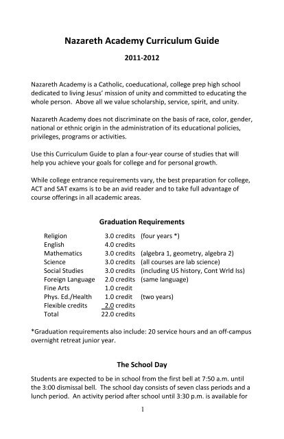 Nazareth Academy Curriculum Guide