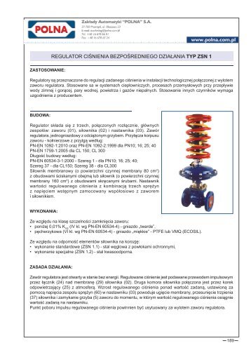 regulator ciśnienia bezpośredniego działania typ zsn 1 - Polna S.A.