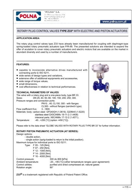 Product catalogue: Automatic control and heat ... - Polna S.A.