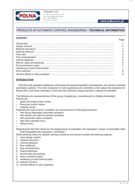 Automatic control and heat engineering - Polna S.A.