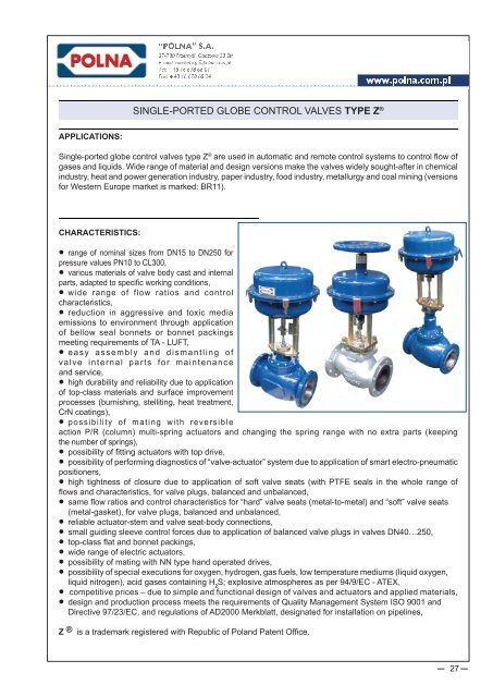 Automatic control and heat engineering - Polna S.A.