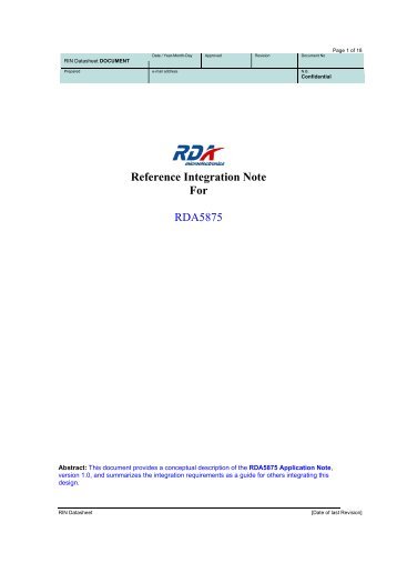 Reference Integration Note For RDA5875 - Bluetooth