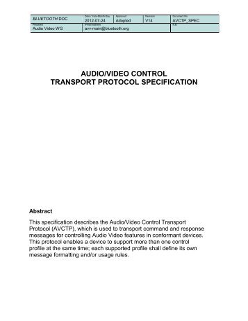 Audio/Video Control Transport Protocol - Bluetooth Development ...