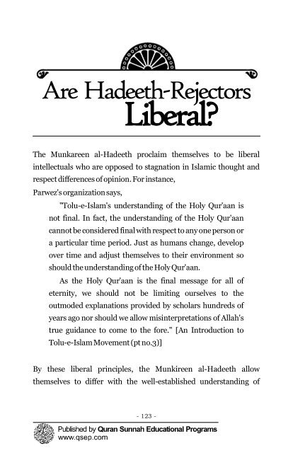 A critical analysis of the Modernists and the Hadeeth ... - Islam House