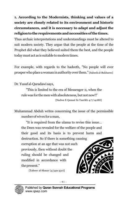 A critical analysis of the Modernists and the Hadeeth ... - Islam House