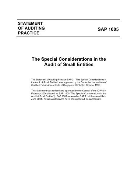 SAP 1005 The Special Considerations in the Audit of Small Entities